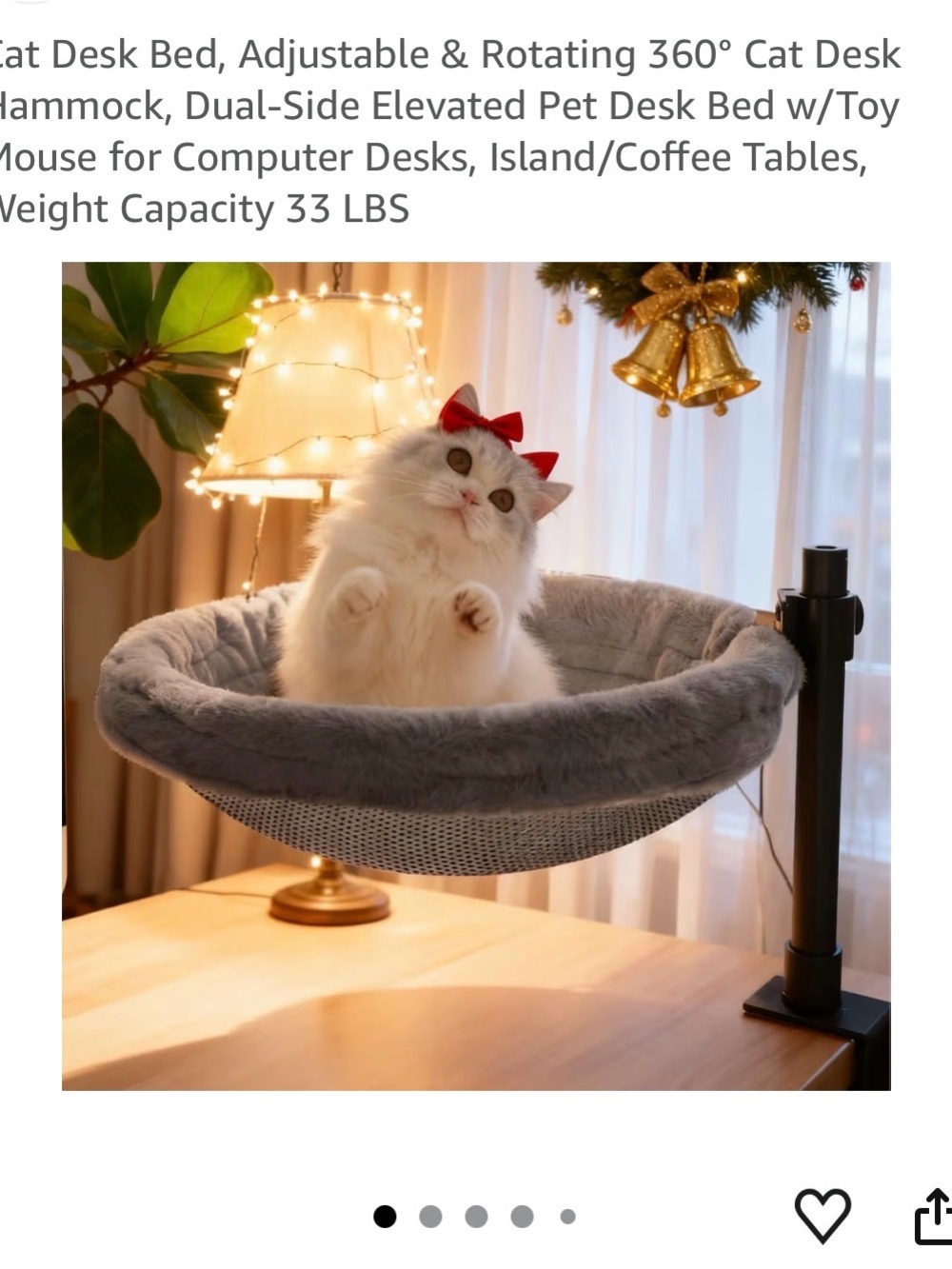 Plush Gray Elevated Cat Desk Bed Hammock - Cozy Rotating Perch